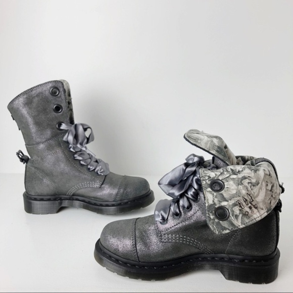 Dr. Marten Gray Metallic Amelie Foldover Boot Doc